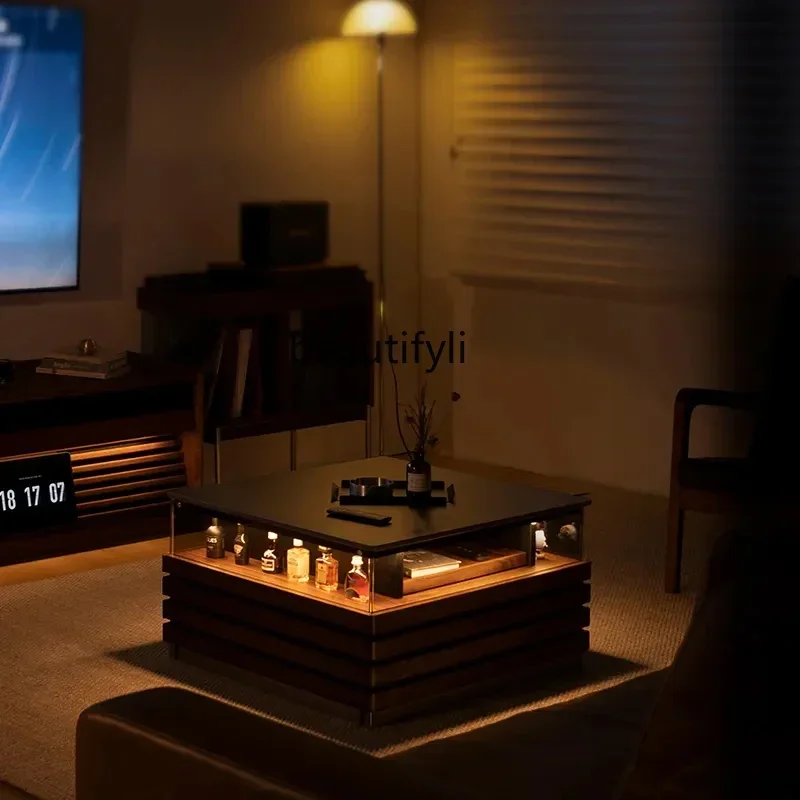 

Cy56 Italian solid wood coffee table retro living room minimalist tea table walnut rock slab sofa side table