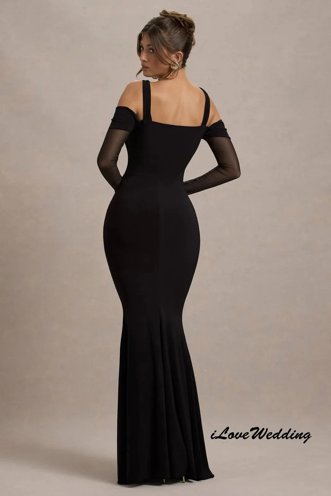 エレガントなマーメイドラインのイブニングドレス 2025 スクエアネック ウェディングパーティードレス 女性ゲスト用 半袖 ロングプロムドレス カスタムメイド