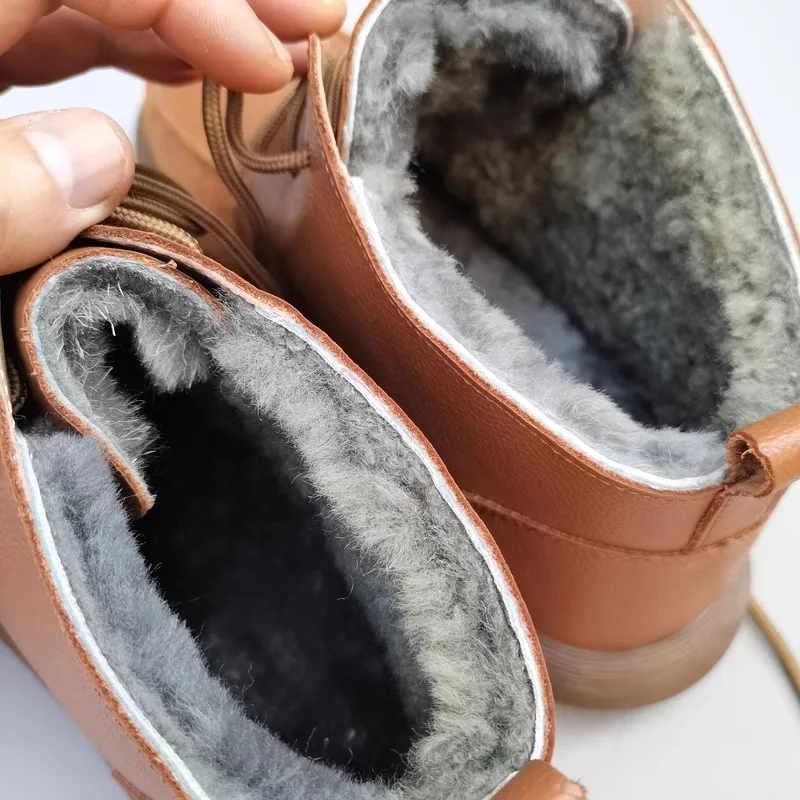 Winter Boots Sheepskin Fur Women\'s Wide Toe Men\'s Shoes Genuine Leather Natural Wool High-top Non-slip size 43 Snow Short Boots