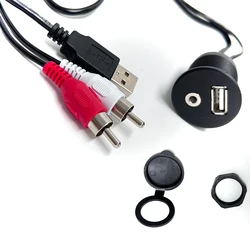 Auto stereo USB kabel dashboard linie abdeckung AV linien wasserdichte audio verlängerung kabel RCA 3,5mm Jack Kabel Weibliche USB AUX Splitter