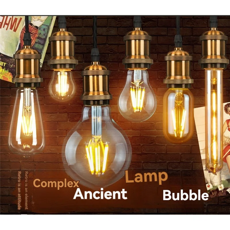 Lampadina E27 vintage da 4 W C35 ST64 G80 G95 G125 T185 Lampadina LED retrò 2200 K Apparecchio retrò Decorazione di illuminazione