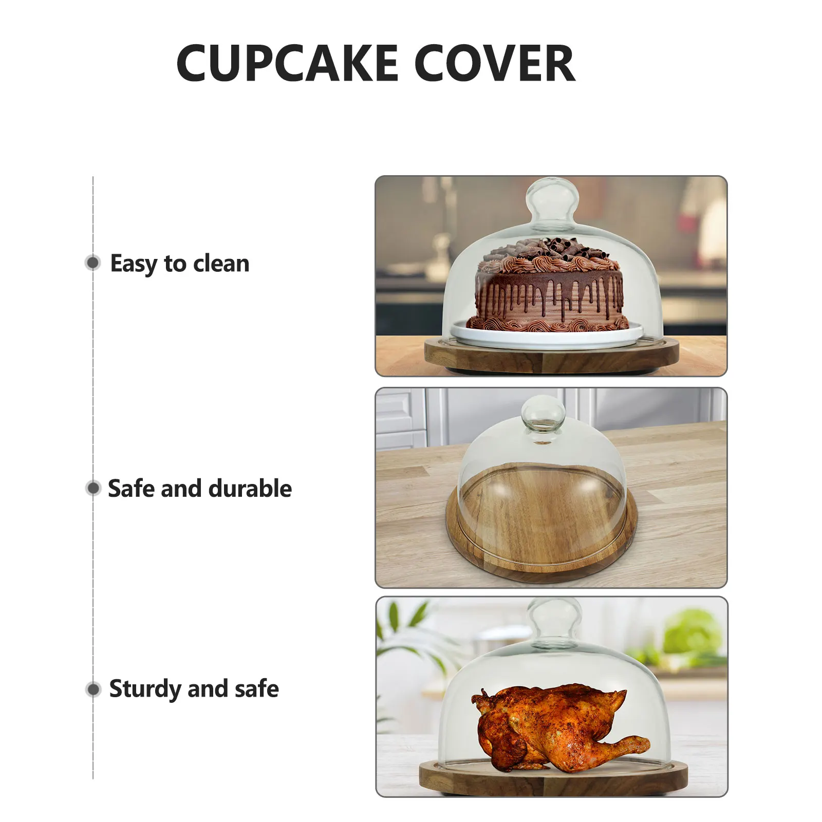 

Transparent Glass Cake Display Tray 20 5cm Bamboo Stand Cake Cover Storage Dessert Serving Home Hotel Kitchen Bar cake hood