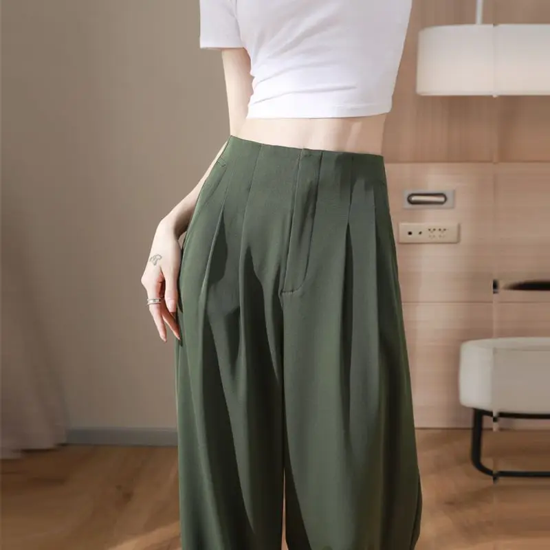New High-waisted Drape Straight-leg Pants Casual and Slimming