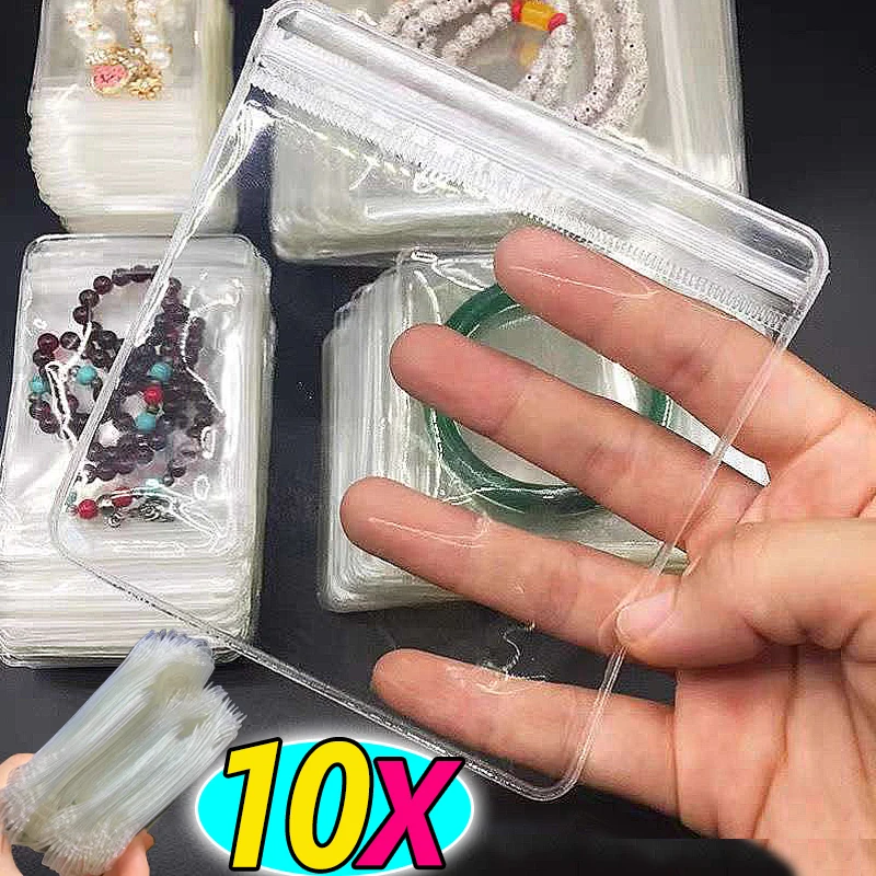 10Pcs Clear Jewelry Organizer Package Bags Transparent PVC Anti-Oxidation Bag Earring Necklace Storage Holder Self Sealing Pouch