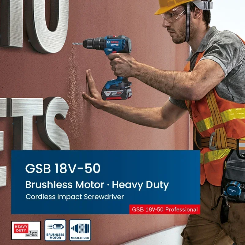 BOSCH GSB 18V-50 18V Brushless Cordless Impact Drill Electric Screwdriver Dual Speed 50Nm Impact Drill Power Tools GSB18V-50