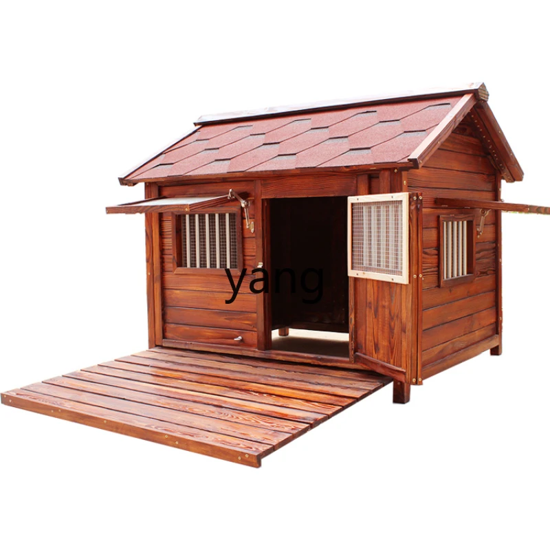 Yjq Outdoor Large Dog Outdoor Solid Wooden Dog Cage Rain-Proof Pet Room Nest Waterproof