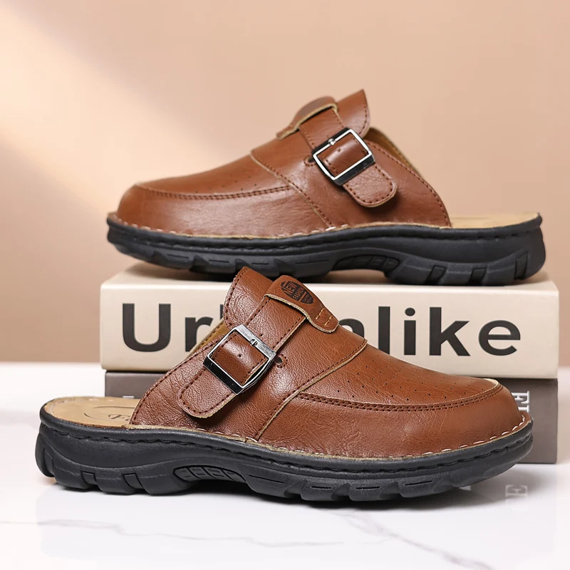 Atmungsaktive, perforierte Clog-Sandalen für Herren mit verstellbarem Schnallenriemen, leichter, bequemer Slip-On-Schuh für Freizeitkleidung und den Innenbereich. – Detail 10