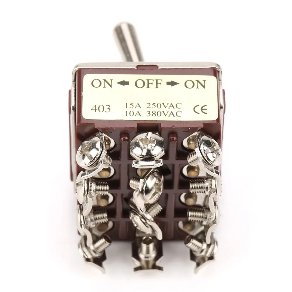 3 Position Toggle Switch 4PDT 15A/250VAC 10A/380VAC Rocker Switch 12 Pin 12mm Self-locking Type ON/OFF/ON Toggle