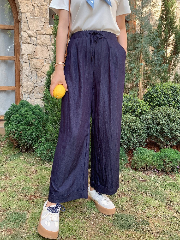 

Брюки свободного кроя с высокой талией, прямые, повседневные, два цвета, на резинке, свободный крой, модель Eighteen Leisure, Zillal Purple Road