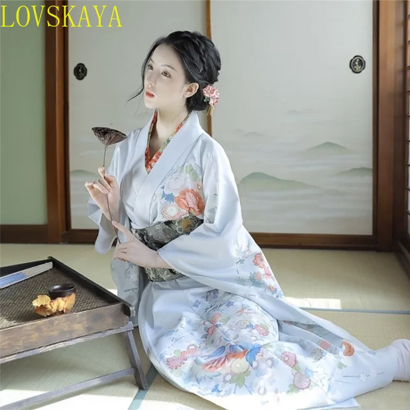 

Summer Women's Japanese Haori Kimono with Flower Pattern Geisha Retro Stage Performance Costume Photography