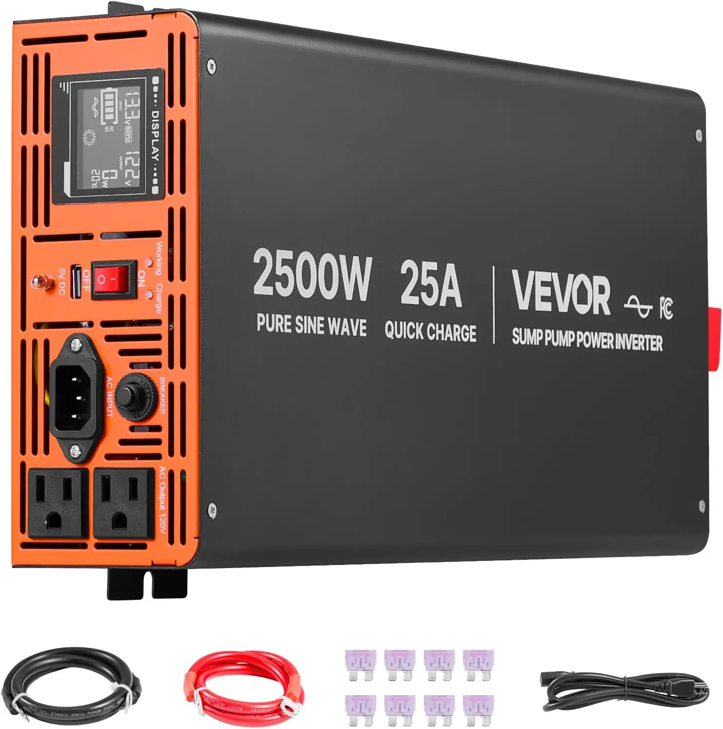 2500W Sump Pump Battery Backup System, LCD Display, Auto Switches to Battery Inverter Power for Sump Pump, Pure Sine Wave, for B