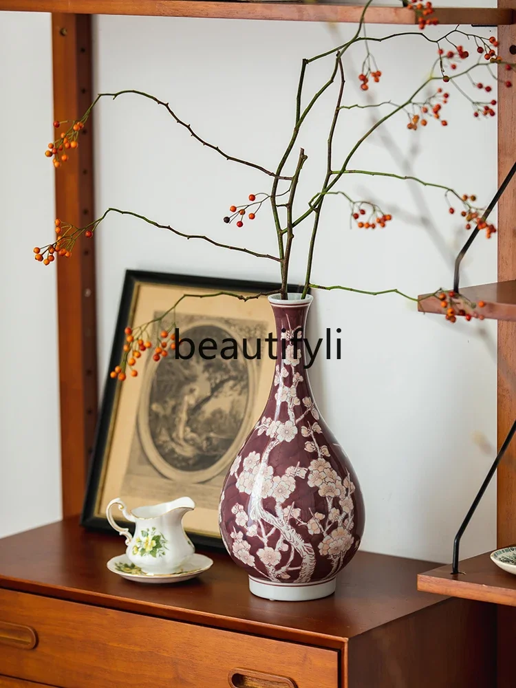 Entrance decoration living room vermilion vase ceramic flower arrangement ornament housewarming gift
