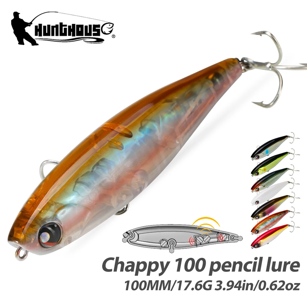 

Hunthouse Floating Pencil Fishing Lure Topwater Hard Bait 100mm 17.6g Surface WTD Wobblers Trolling For Bass Saltwater Tackle