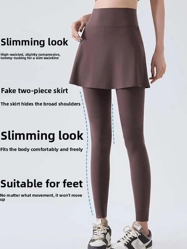 Falda de cuero fino para mujer, pantalones falsos de dos piezas ajustados de cintura alta para Yoga y Fitn, ropa de abrigo nueva de otoño, pantalones de capa Base