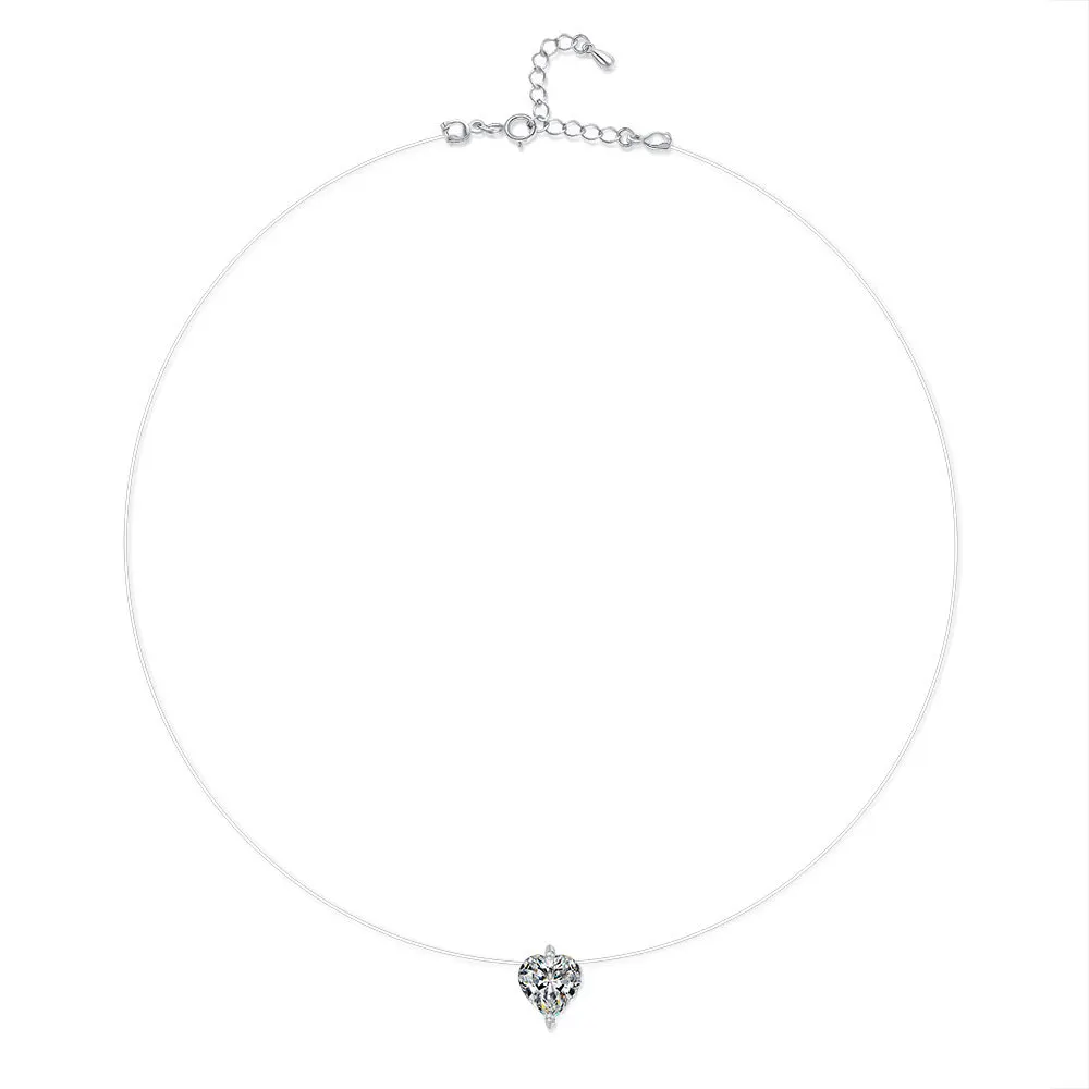 

1CT Heart Shape Moissanite Pendant Necklace S925 Silver Clasp Clear Resin Chain Hypoallergenic Diamond Alternative Gift Ready