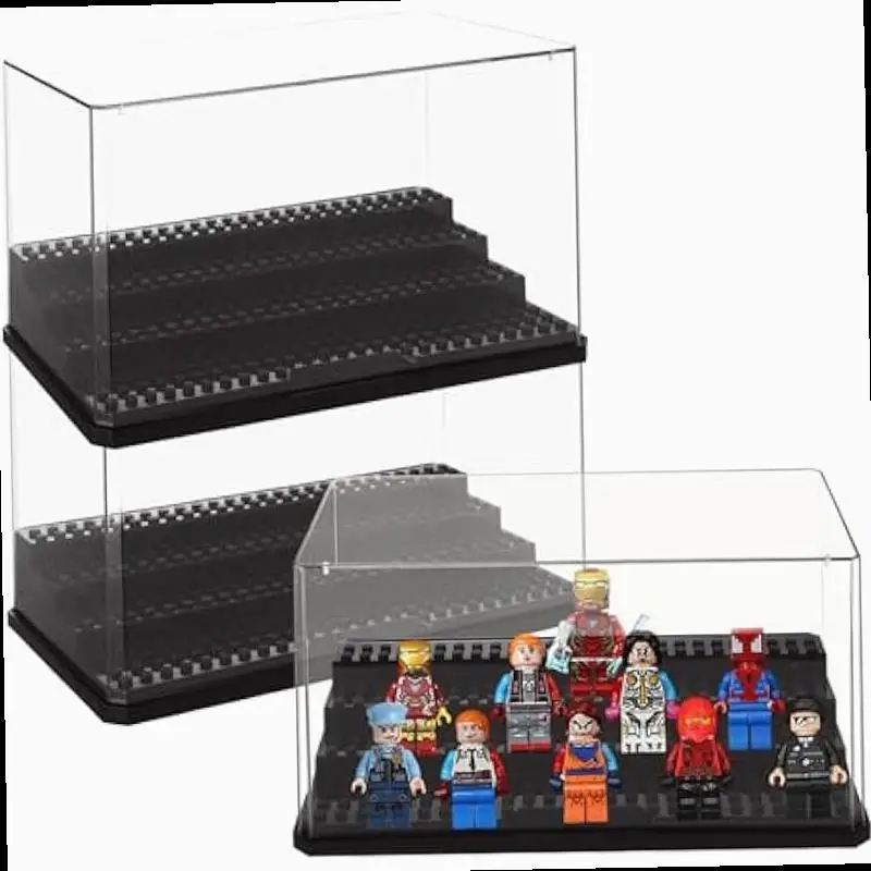 Vitrine, transparentes Regal, breite 3-stufige Box für Minifiguren – Acrylschutz für kleine Popfiguren – transparente Vitrine
