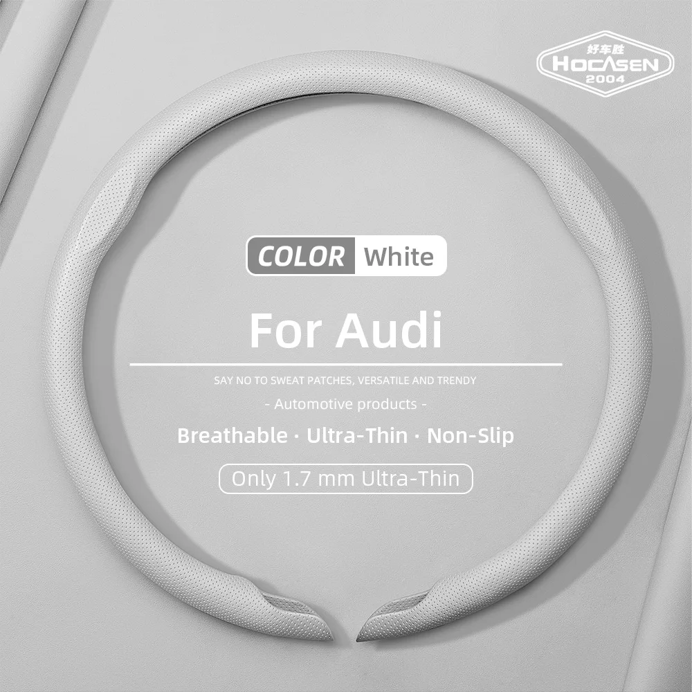 Suitable for Audi's New Ultra-Thin Nappa Leather Car Steering Wheel Cover, Anti-Slip, Sweat-Absorbent, Breathable, with Holes for Q3 Q5 Q7 Q8 A3 A4 A5 A6 A7 A8 S3 S4 S5 S6 S7 S8 Rs3 Rs4 Rs5 Rs6 Rs7 Rs Q3 Rs Q5 Q8 E-Tro