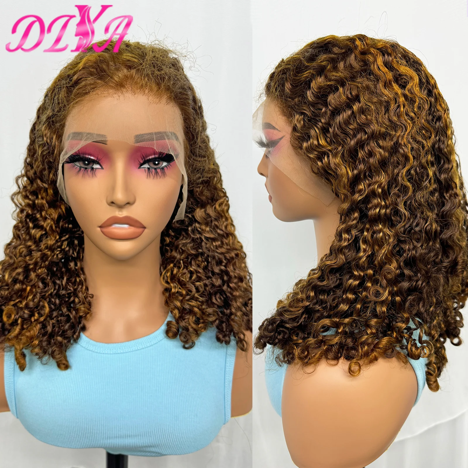 250% Dichtheid Dubbelgetrokken Pianokleur 12A Haar Birmese Krullend Bob Menselijk Haar Pruik voor Vrouwen 13x4 Transparant Kant Frontale Pruik