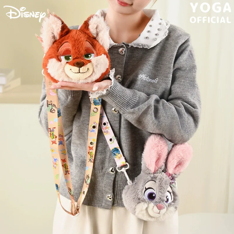 Monederos originales de Disney para mujer, bolso cruzado de felpa Zootopia Judy Nick, billetera de muñeca de dibujos animados, regalos de vacaciones