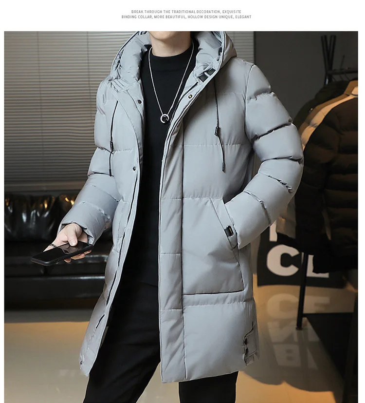 Autumn Winter Mid-Long Fleece Padded Jacket Men's Windproof Warm Coat