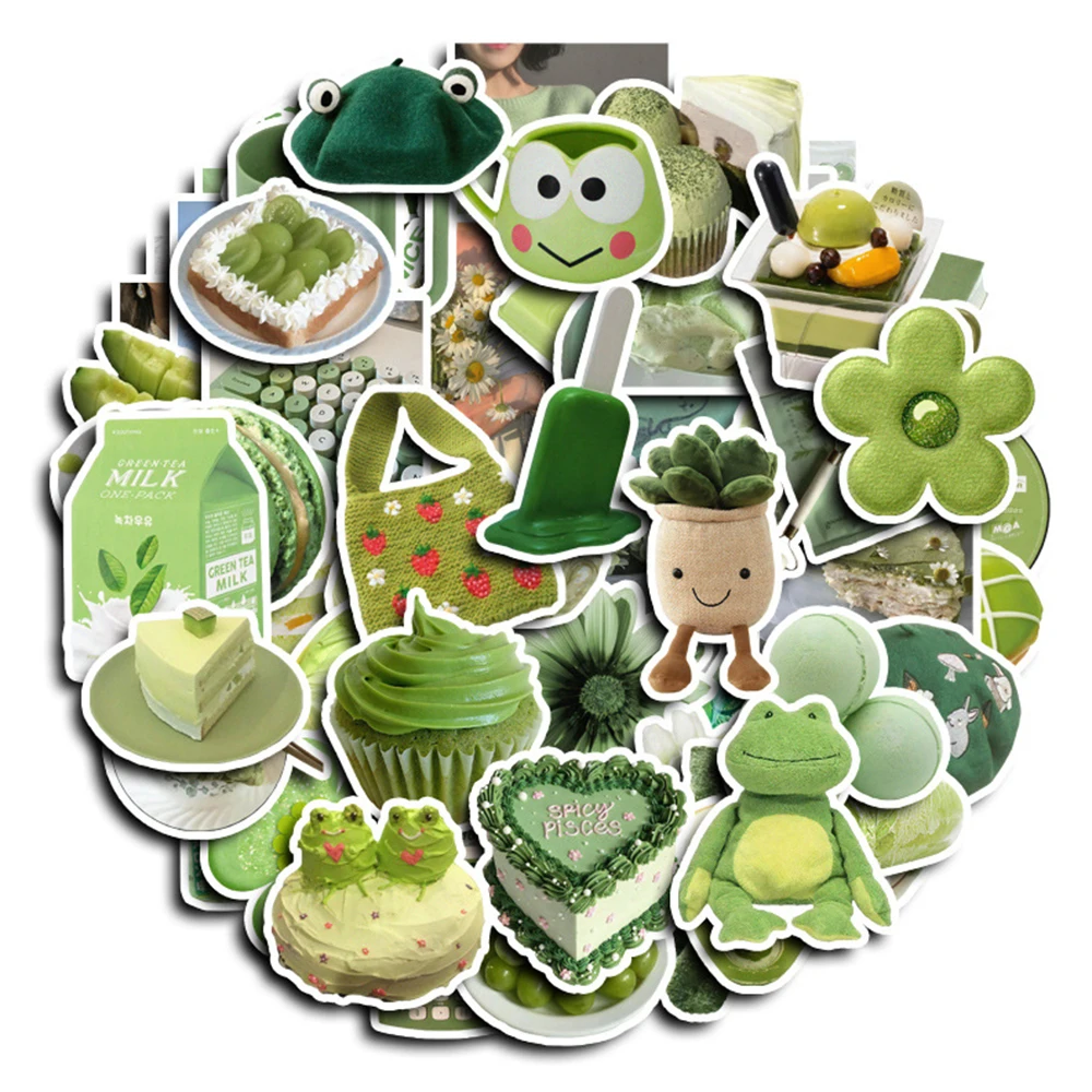 10/30/60PCS Ins Green Matcha Fresh Pattern Sticker Graffiti Decoration Mobile Phone Case Refrigerator Laptop Waterproof Sticker