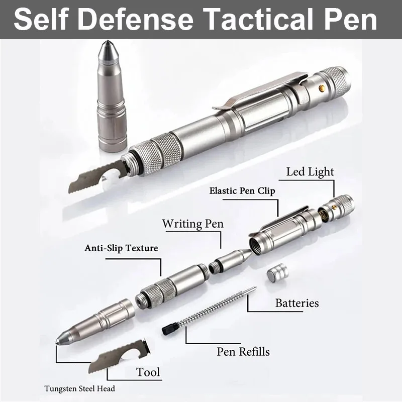 5-in-1 pro Survival Pen with Tungsten Steel Tip LED Flashlight Window Glass Breaker Ultimate EDC Self Defense Outdoor Camp Tool