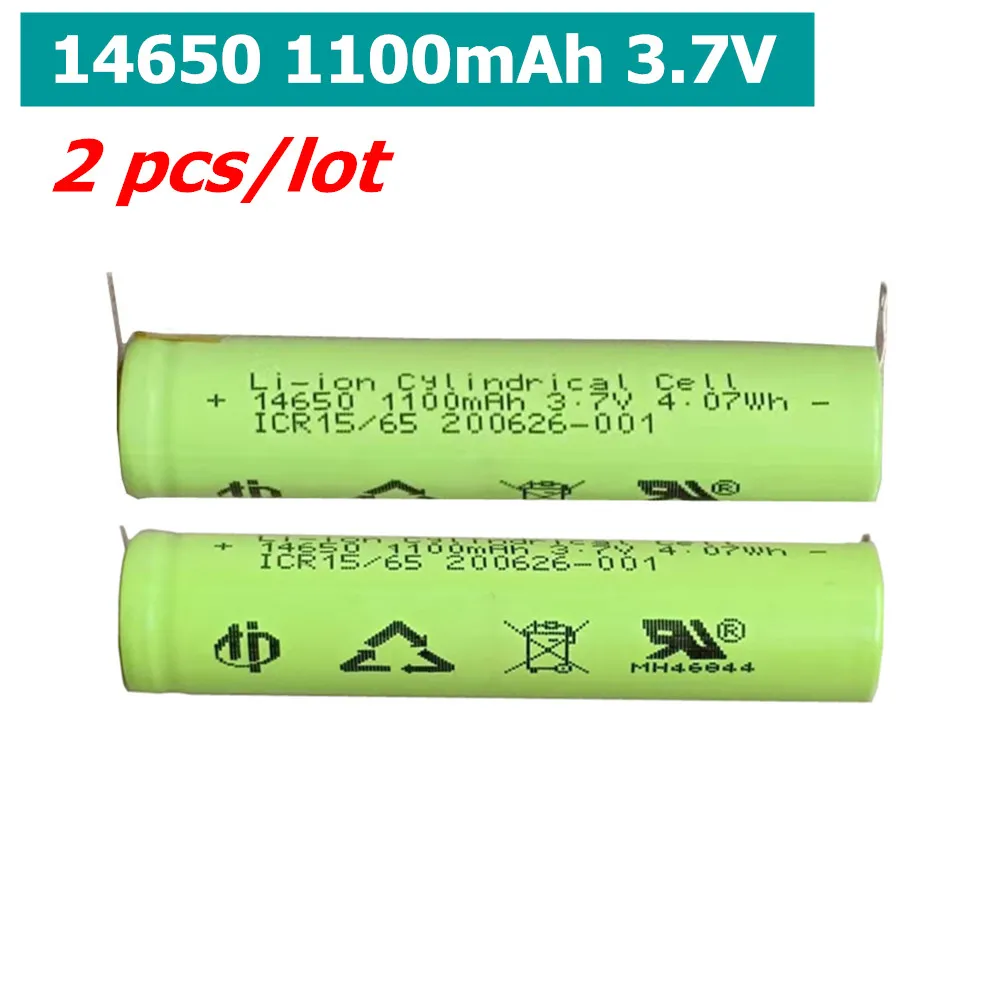 2pcs/lot 14650 3.7V 1100mAh Rechargeable lithium battery with solder tabs for Speaker Flashlight Cordless screwdriver Smartwatch