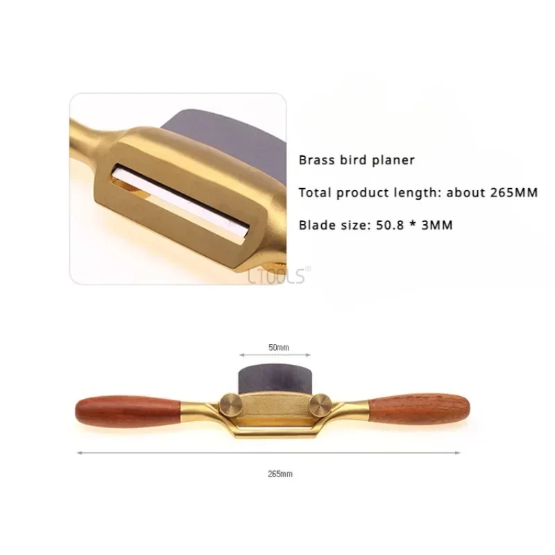 Brass Hand Planer 265mm Flat/Arc Bottom Carpentry Bird Planer Wood Screw Planing Tools Wood Cutting Edge Trimming Manual Plane