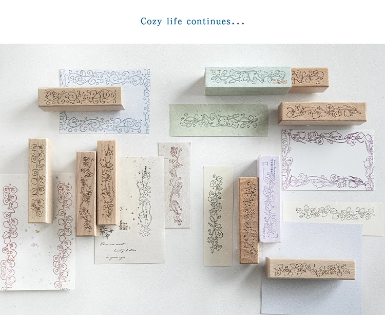 Morgenregen-Rankengarten-Journalstempel Vintage-Rosen-Pflanzen-Blumenrandmuster DIY Check-In Dekorativer Stempel – Detail 1