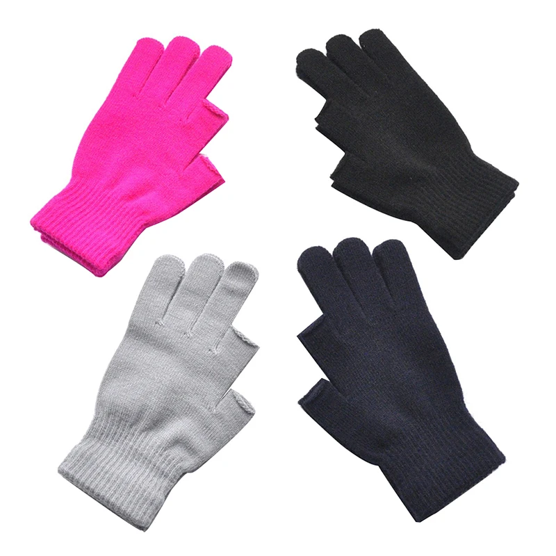 Unisex Half Finger Gloves Knit Gloves Winter Warm Work Gloves Two-finger Exposed Writing Games Playing Phone Fingerless Gloves