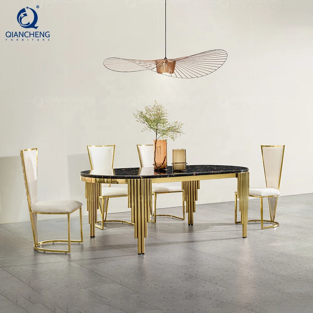 Manufacturer foshan muebles comedor dinning table chair gold Stainless steel luxury titanium chro