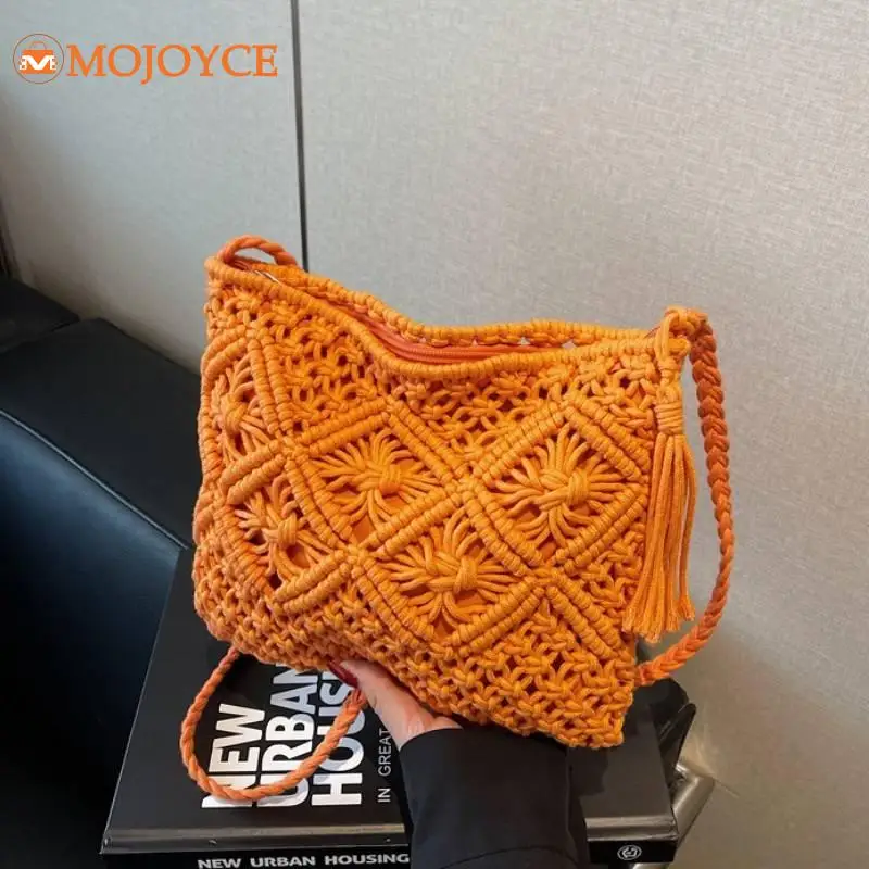 

Woven Beach Shoulder Bag Crochet Casual Crossbody Bags Lightweight Bohemia Style Women Summer Handbags Versatile Zipper Pouch