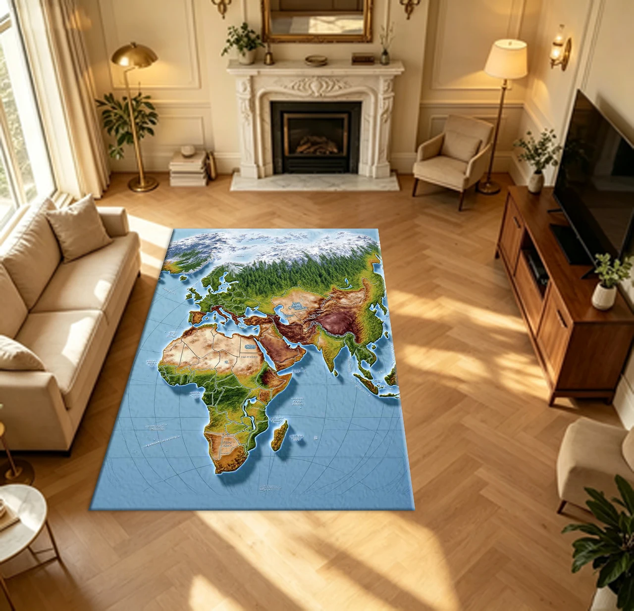 3D World Terrain Map Art Carpet Flooring Realistic Geographic Landscape Household Living Room Decor Area Rug Indoor Floor Decoration