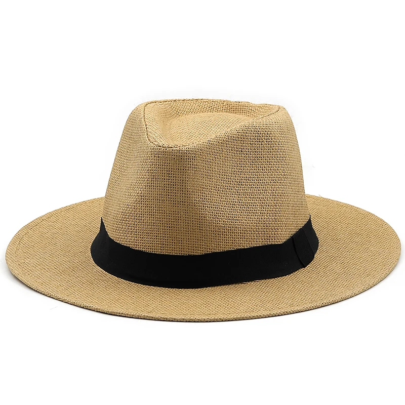 Fashion Summer Women Men Straw Sun Hat With Wide Brim Panama Hat For Beach Fedora Jazz Hat Size 56-58CM