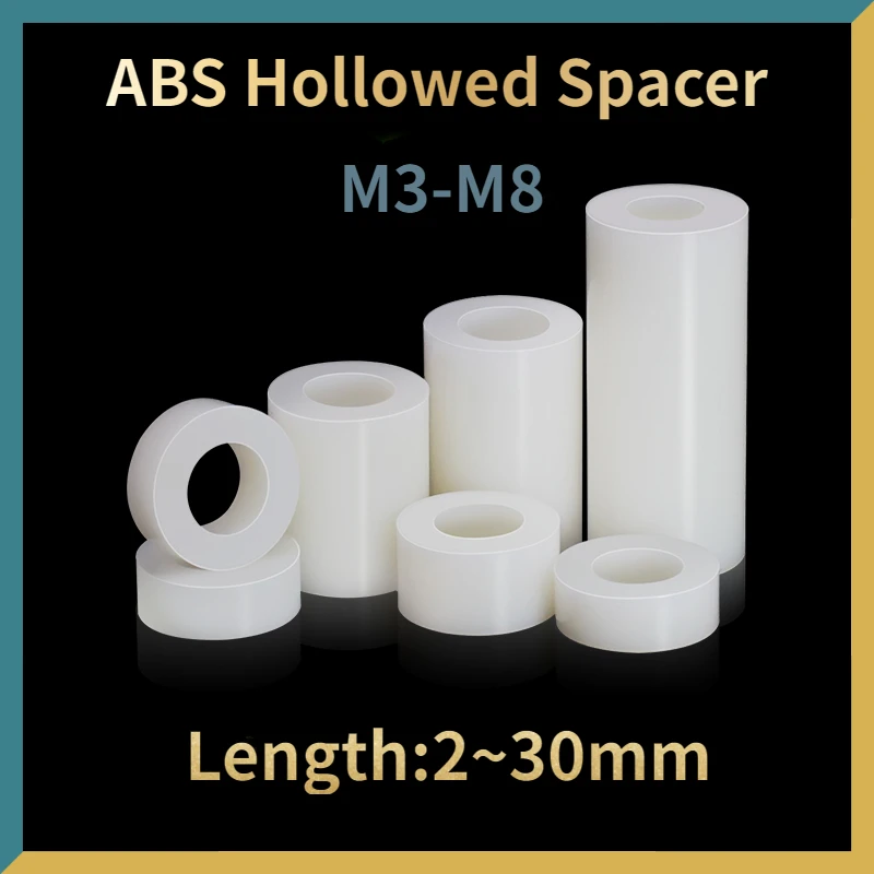 20/ 50pcs White ABS Non-Threaded Hollowed Nylon Spacer Round Hollow Standoff Washer PCB Board Screw M3 M4 M5 M6 M8