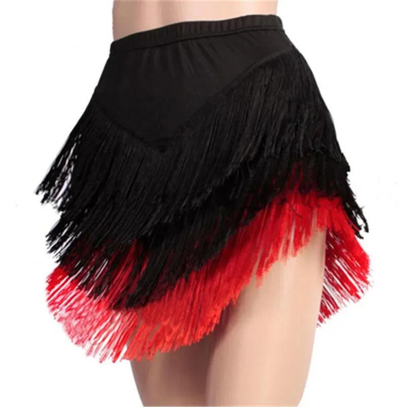 Womens Latin Dance Skirt Latin Fringed Tassels Skirt Irregular V-Shape Dance Wear Red Blue Green Dress Halloween