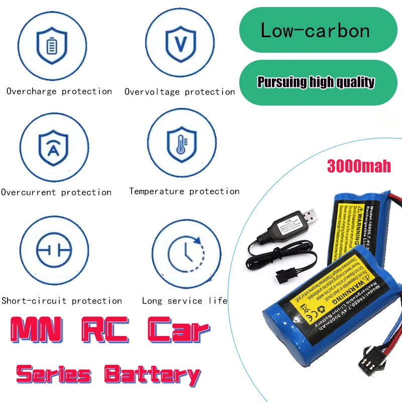 Batterie Lipo MN82 MN99S 2S RC 7.4V 3000mah, pièces RC pour télécommande, voiture jouet, robot avec batterie de grande capacité, chargeur USB