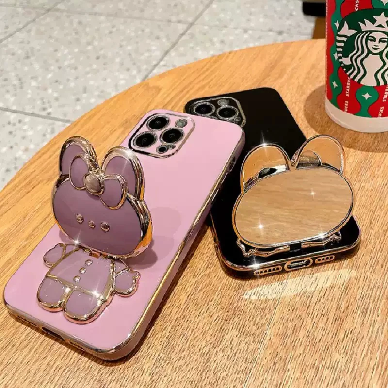 Mirror Plating Phone Holder Case For Samsung Galaxy S23 S20 S22 S21 S10 S9 Note 10 20 Plus S24 Ultra 5G S25 Fe Stand Cover image 4
