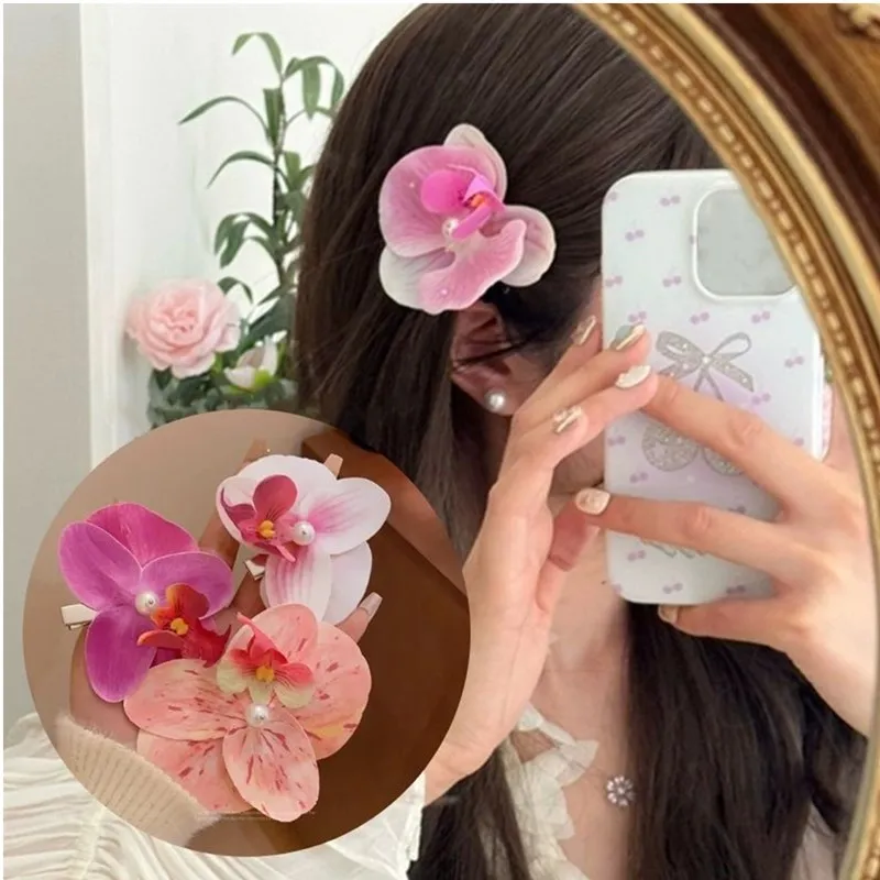 Hawaii Phalaenopsis Simulation Flower Hairpin Side Clip Female Atmosphere Photography Film Bang Clip Seaside Vacation Hairware