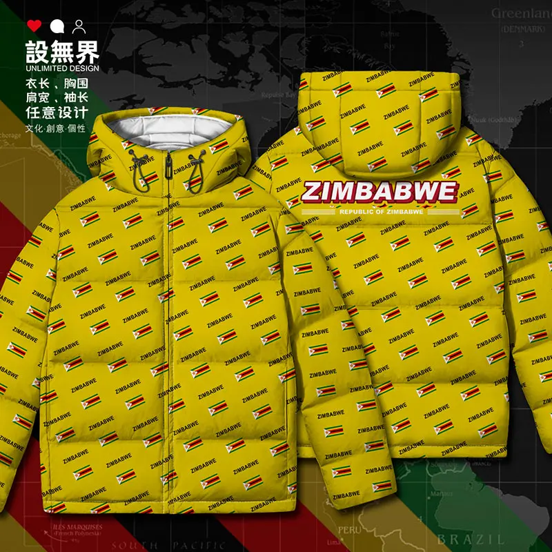 Zimbabwe Zwe Yezimbabwe Zimbabwean Country Flag Witte Eend Down Jacks Outdoor Fashion Dik Printing Design Winter Donsjas