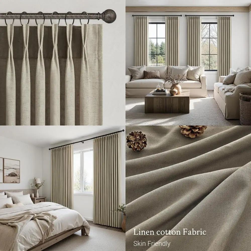 

Полупрозрачные плиссированные шторы из серо-бежевого льна со смешанным льна 96, светофильтр для гостиной и спальни, 40 ширинок x 96 длин, 2 шт.