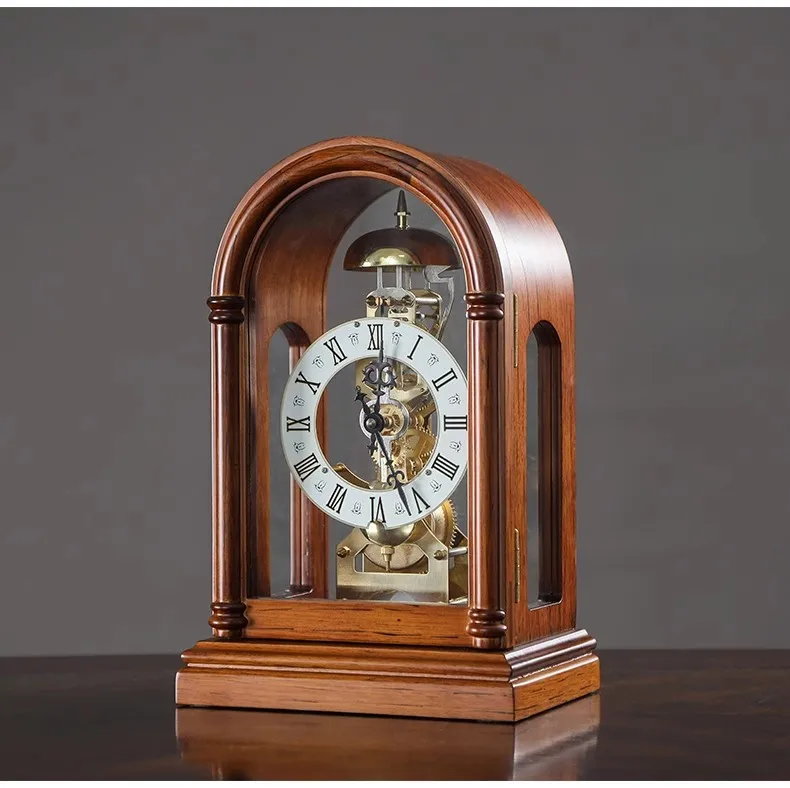 Chinese living room home desktop clock ornament old-fashioned retro solid wood mechanical clock