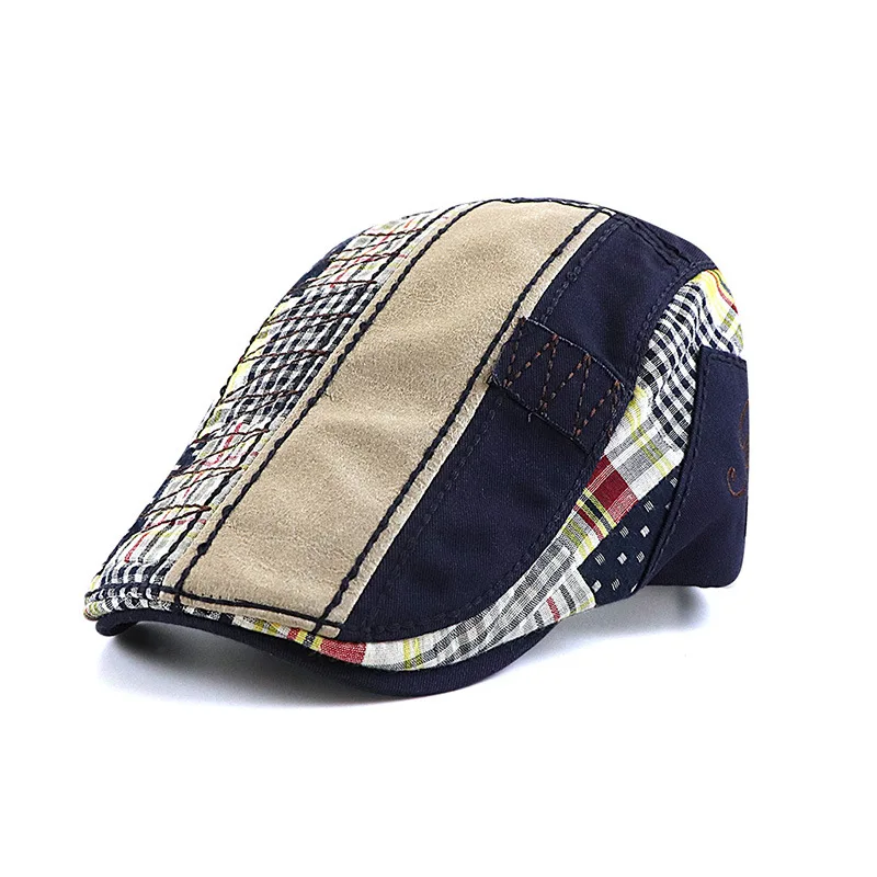 Retro Plaid Patchwork Berets Hat for Women Men Twill Herringbone Outdoor Hat Flat Cabbie Ivy Cap Peaked Hat Gatsby Newsboy Cap