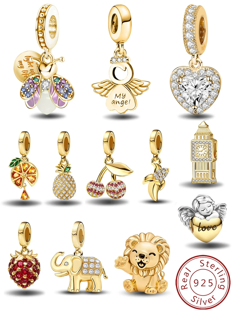 

925 Sterling Silver Love Heart Firefly Golden Series Charms Fit DIY Making Bracelet Necklace Gift High Quality Fine Jewelry