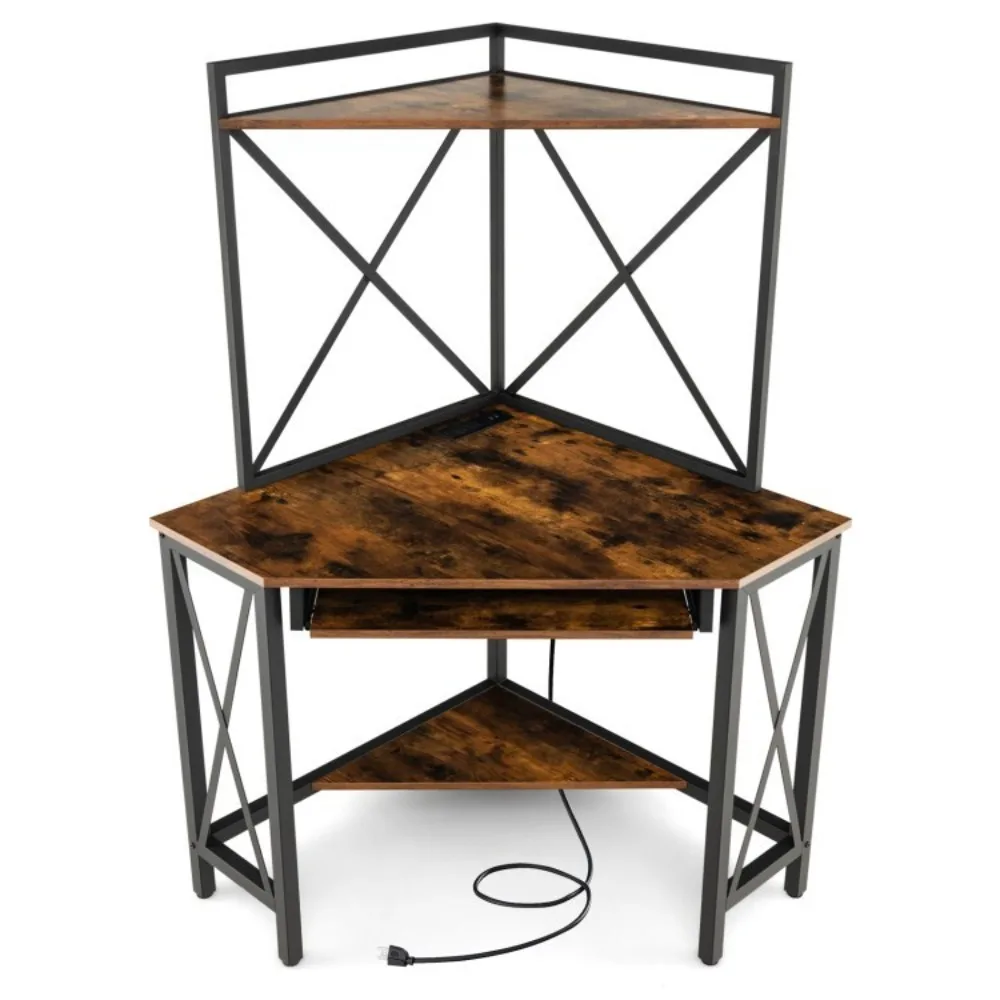 Home Office Space-Saving Corner Workstation Computer Desk w/Hutch &Keyboard Tray