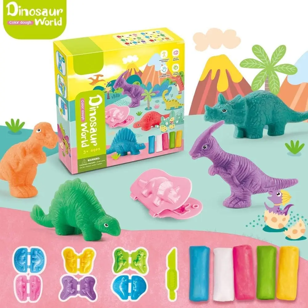 Yeahbo Arcilla Polimerica Secado al Aire Plastilina Niños 3 Años, Dinosaurios Juguetes 6 Moldes Plastilina, Arcilla para Modelar Plastilina Manualidades Juego Cumpleaño Regalos 3 4 5 6 Años