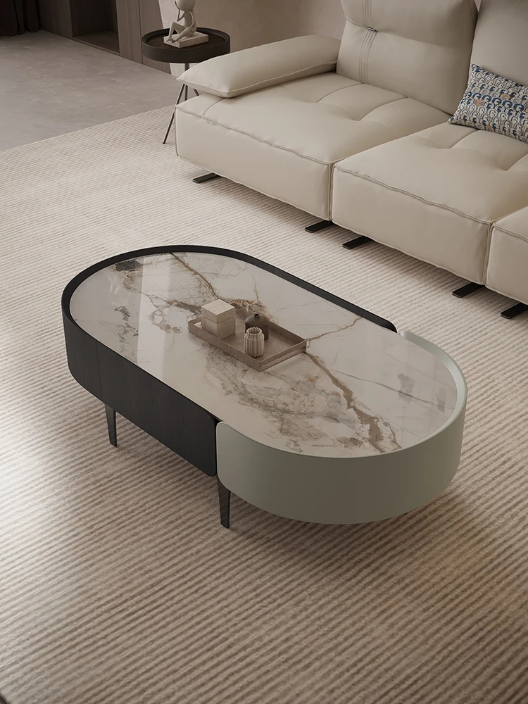 French Entry Lux Stone Plate Oval Tea Table Modern Minimalist High-End Creative Coffee Table TV Cabinet Unit