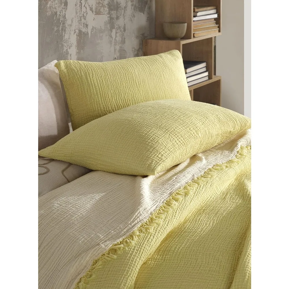 أغطية وسائد من الموسلين مكونة من 4 طبقات من القطن العضوي بنسبة 100% - قابلة للتنفس، فائقة النعومة، خفيفة الوزن، مغسولة مسبقًا لـ Com