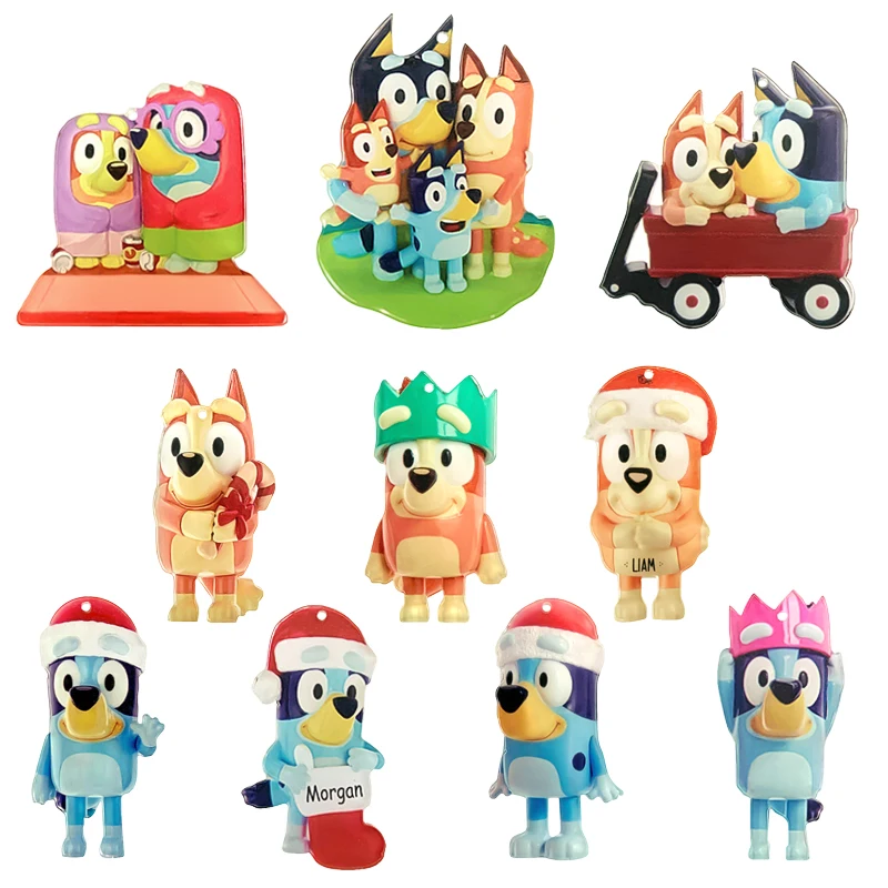 Bluey Pendant Accessories 10Pcs/Set  Anime Blue Dog Family Print Children Bedroom Birthday Party Christmas Decorations