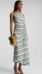 Women's Dress 2024 New Spring Summer Stripe Contrasting Color Sloping Shoulder Slim Sexy Long Robes